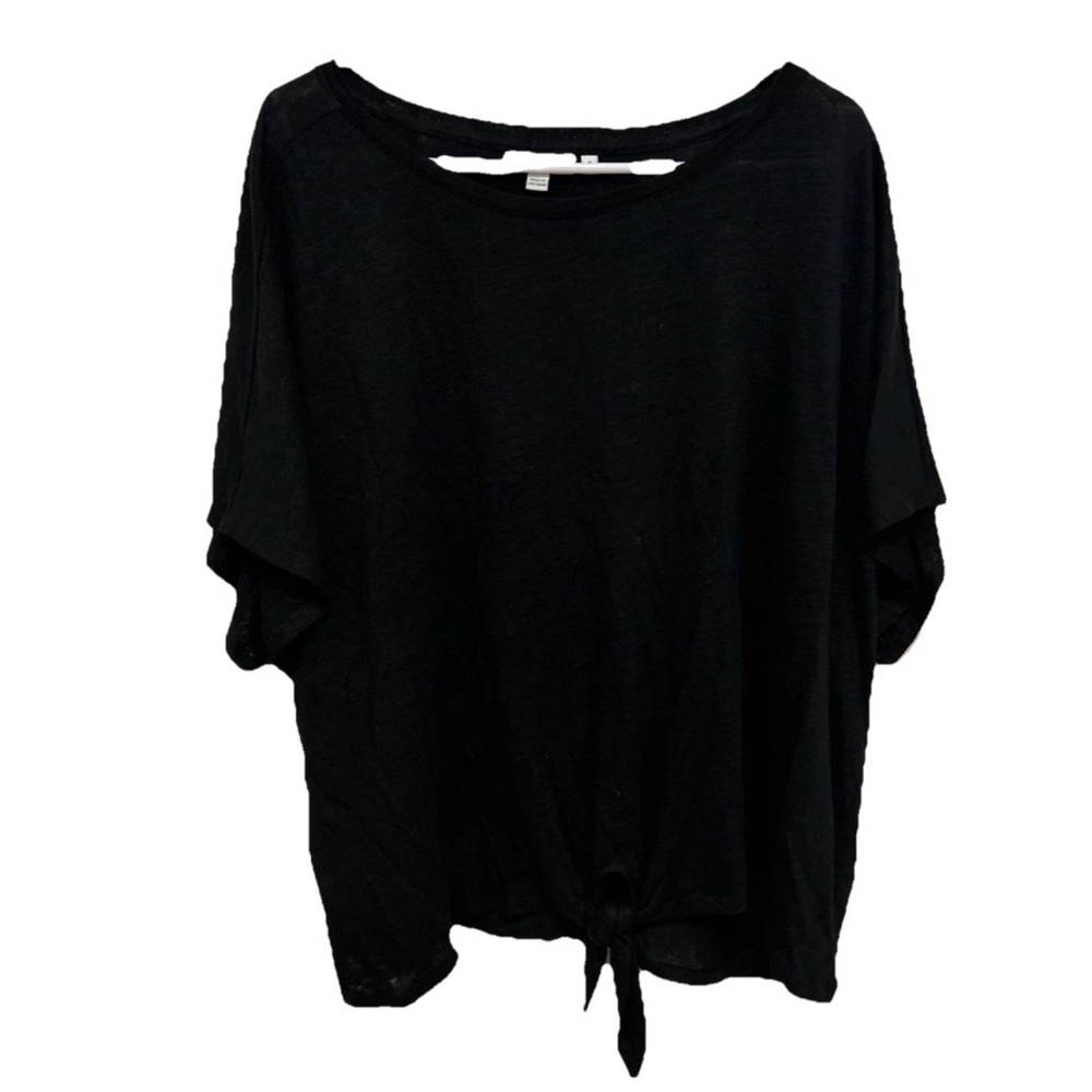 Chicos Linen Women's Black Tie-Front Top 4 XXL